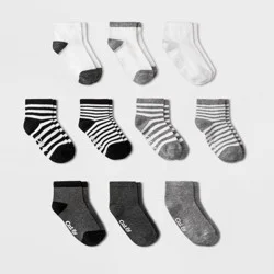 Toddler Boys' 10pk Ankle Socks - Cat & Jack™ Black/Gray 4T-5T: Multi-Stripe Knit, Flat Seams