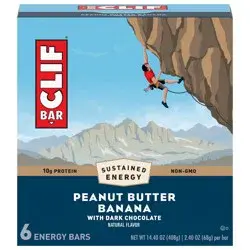 CLIF BAR - Peanut Butter Banana with Dark Chocolate Flavor - Made with Organic Oats - 10g Protein - Non-GMO - Plant Based - Energy Bars - 2.4 oz. (6 Pack)