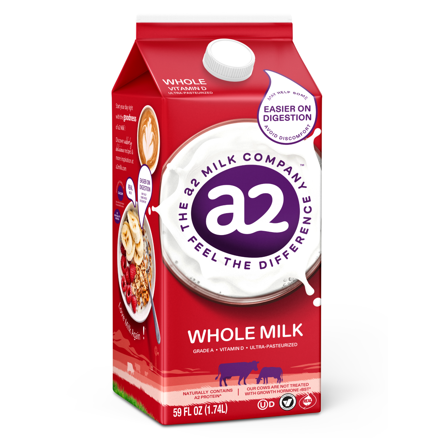 slide 3 of 4, A2 Milk Milk, Whole, 59 fl oz