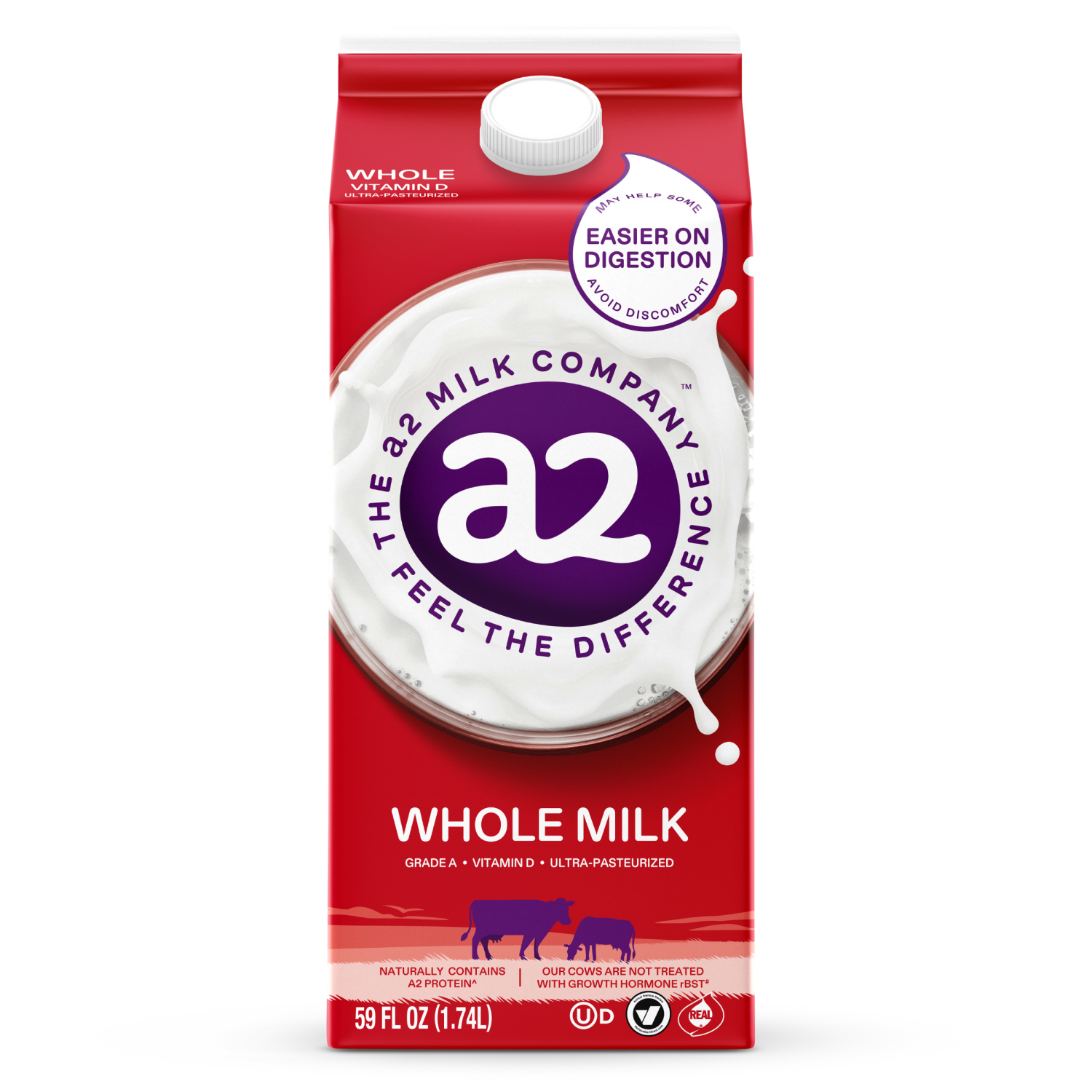 slide 1 of 4, A2 Milk Milk, Whole, 59 fl oz