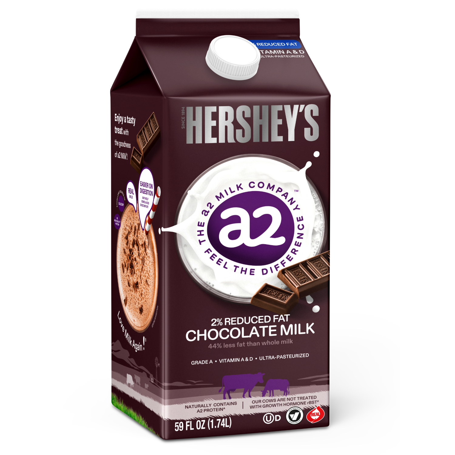 slide 3 of 4, A2 Milk HERSHEY'S Chocolate 2% Reduced Fat Milk, 59 fl oz