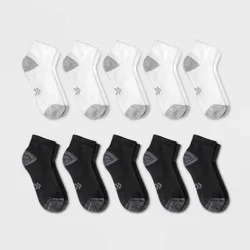 Women's Cushioned 10pk Ankle Socks - All In Motion™ White/Black 4-10: Moisture Wicking, Arch Support