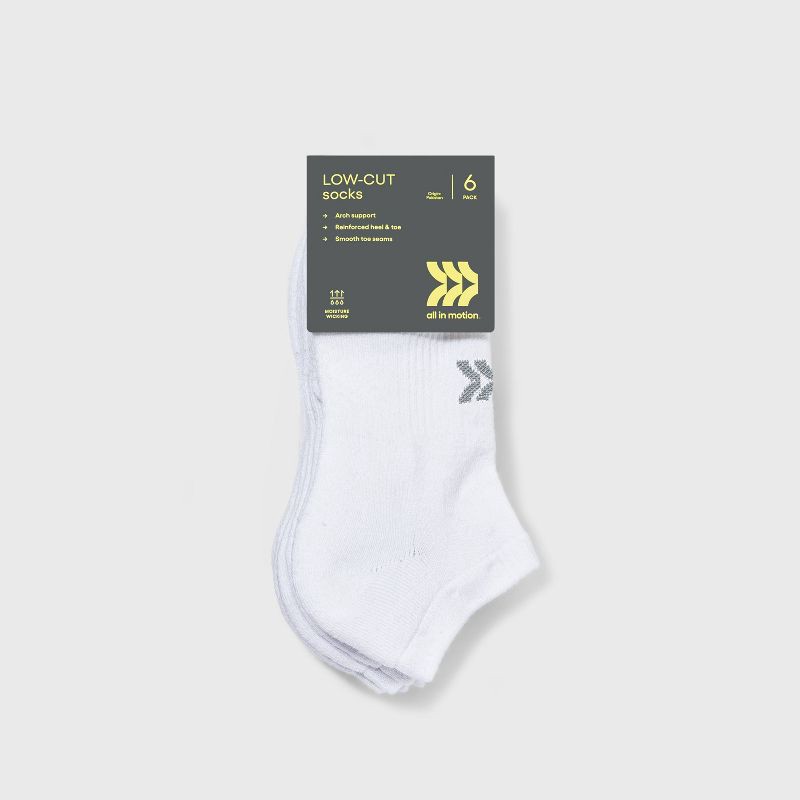 slide 2 of 3, Women's Cushioned 6pk Low Cut Socks - All In Motion™ White 4-10: Recycled Polyester,, 6 ct