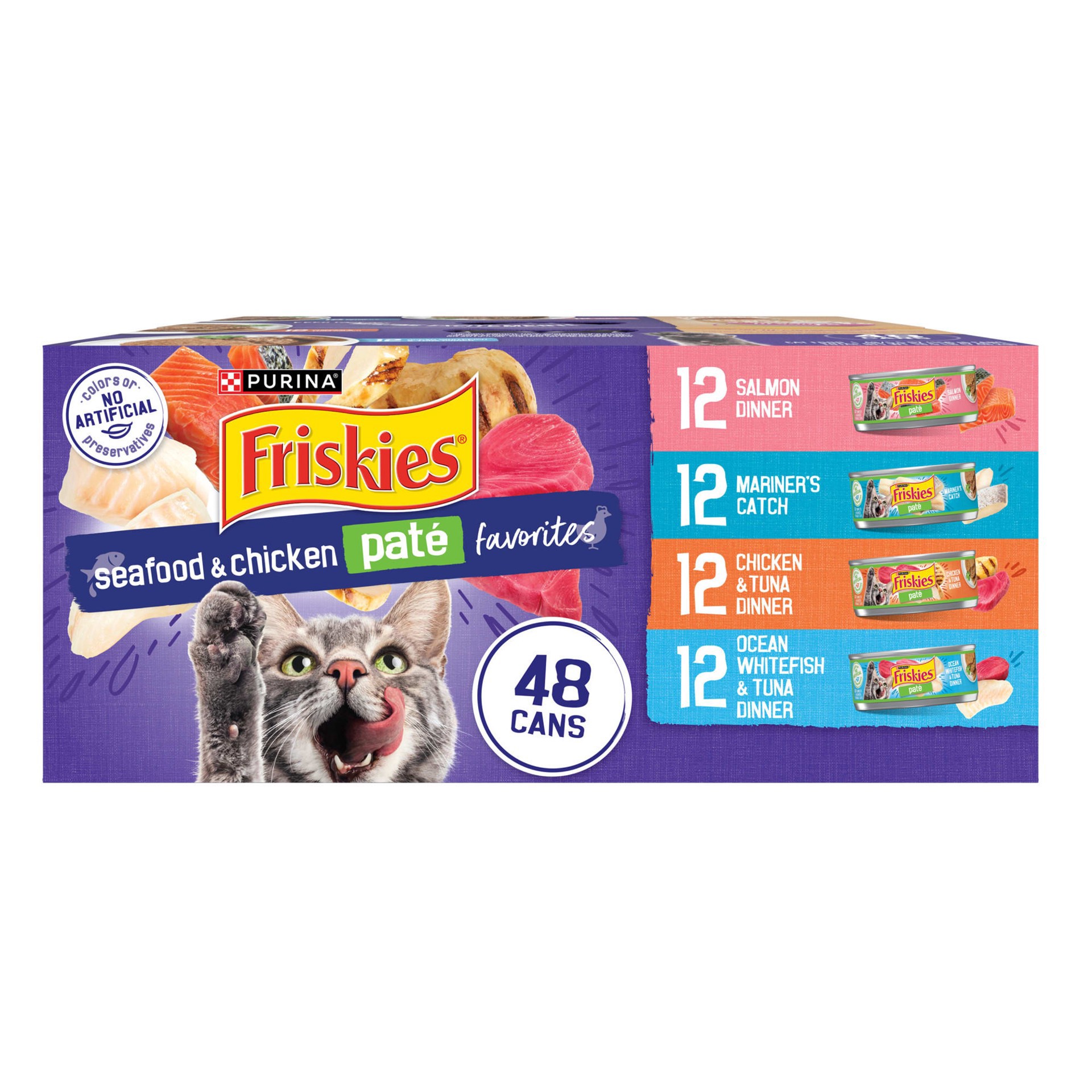 slide 1 of 1, Purina Friskies Seafood and Chicken Pate Favorites Wet Cat Food Variety Pack, 5.5 oz