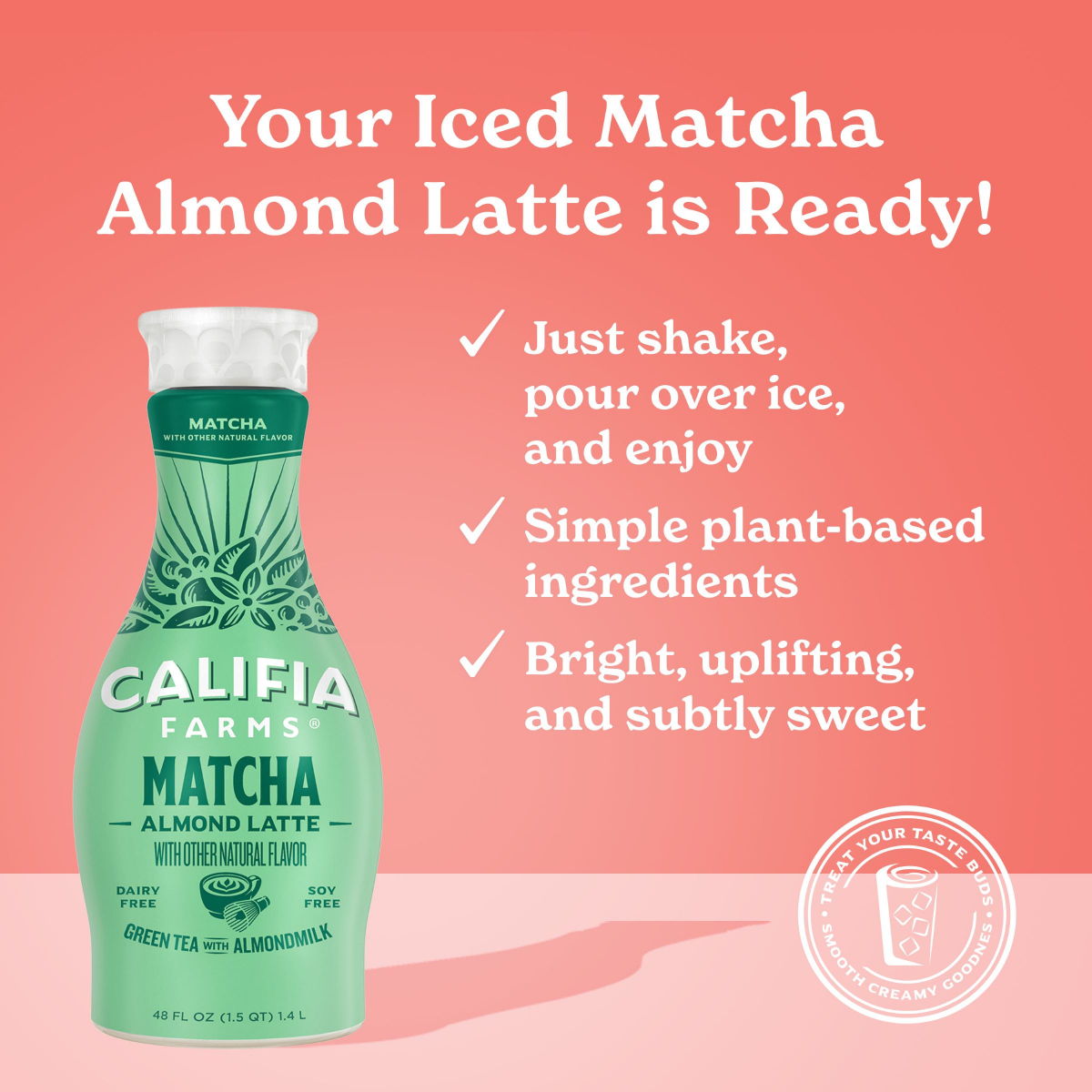 slide 2 of 5, Califia Farms Matcha Almond Milk Latte Green Tea Beverage - 48 fl oz, 48 fl oz