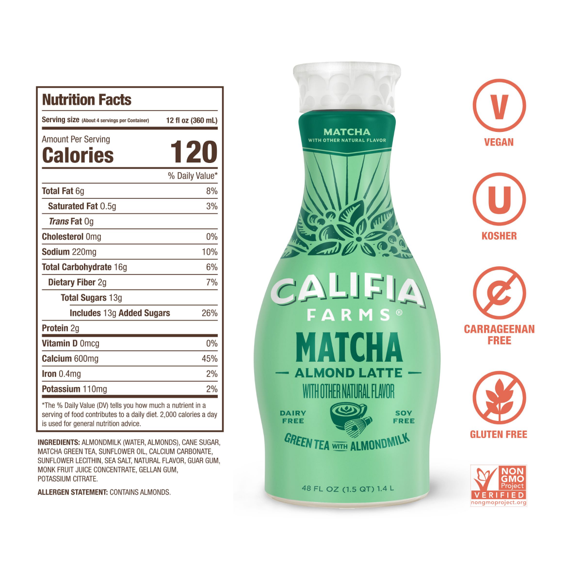 slide 4 of 5, Califia Farms Matcha Almond Milk Latte Green Tea Beverage - 48 fl oz, 48 fl oz