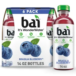Bai Flavored Water, Brasilia Blueberry, Antioxidant Infused Beverage, 14 fl oz Bottles, 6 Pack