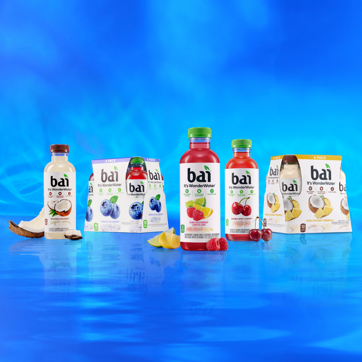 slide 2 of 4, Bai Flavored Water, Zambia Bing Cherry, Antioxidant Infused Beverage, 14 fl oz Bottles, 6 Pack, 6 ct