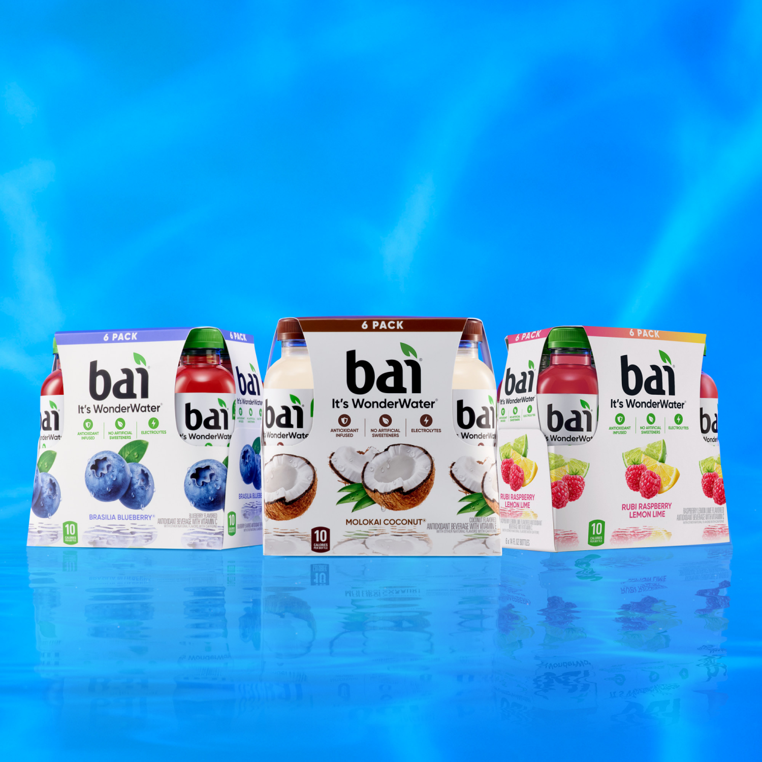 slide 2 of 5, Bai Coconut Flavored Water, Molokai Coconut, Antioxidant Infused Beverage, 14 fl oz Bottles, 6 Pack, 6 ct; 14 oz