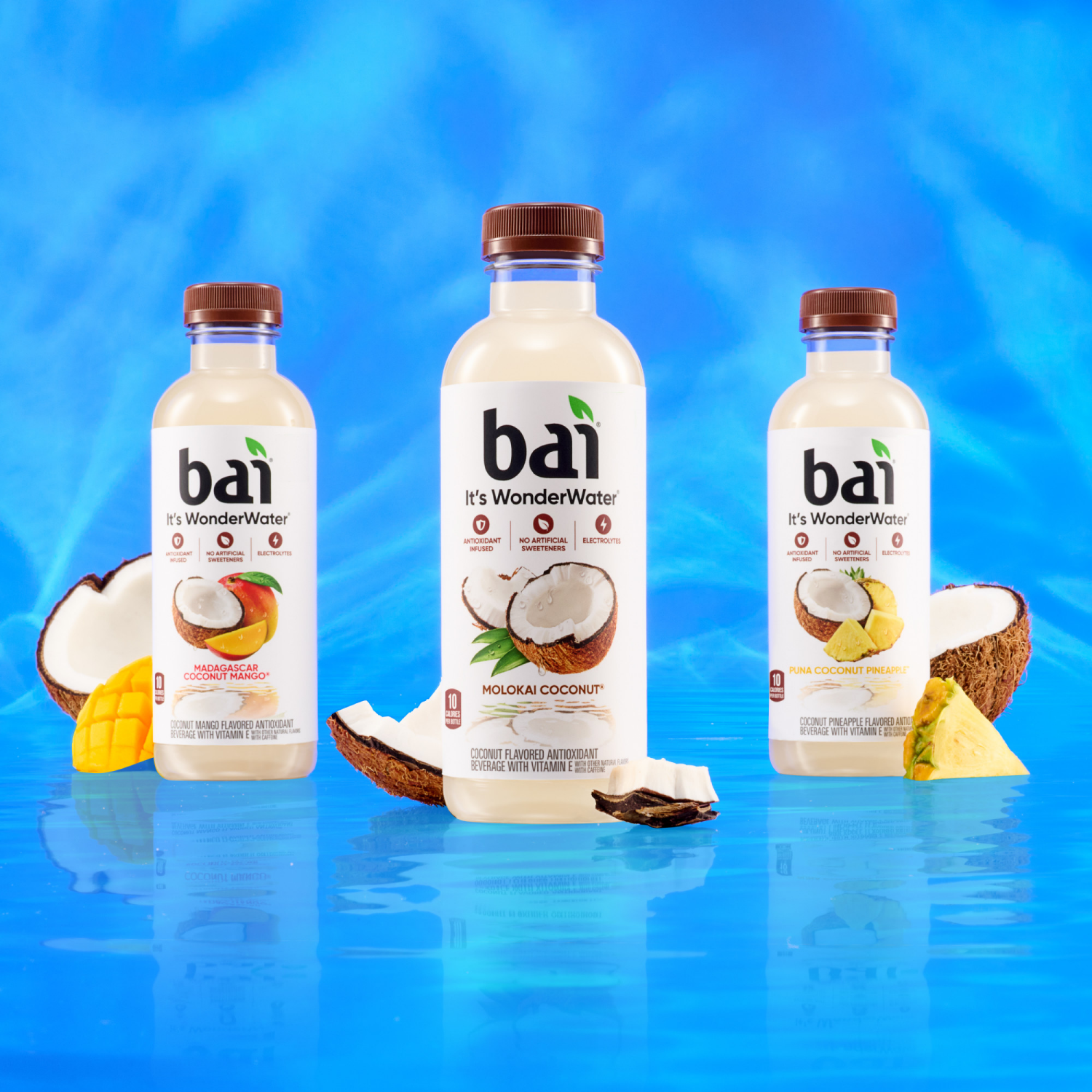 slide 2 of 4, Bai Coconut Flavored Water, Puna Coconut Pineapple, Antioxidant Infused Beverage, 14 fl oz Bottles, 6 Pack, 6 ct