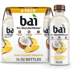 Bai Coconut Flavored Water, Puna Coconut Pineapple, Antioxidant Infused Beverage, 14 fl oz Bottles, 6 Pack