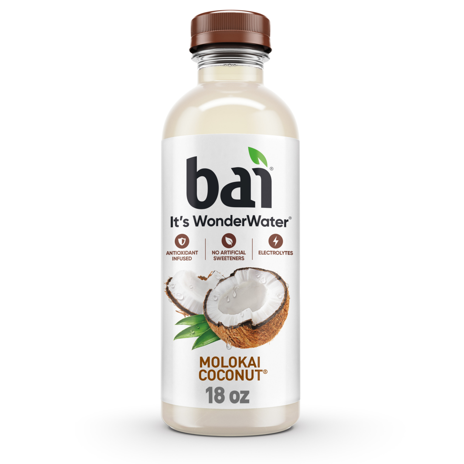 slide 1 of 8, Bai Coconut Flavored Water, Molokai Coconut, Antioxidant Infused Beverage, 18 Fluid Ounce Bottle, 18 fl oz