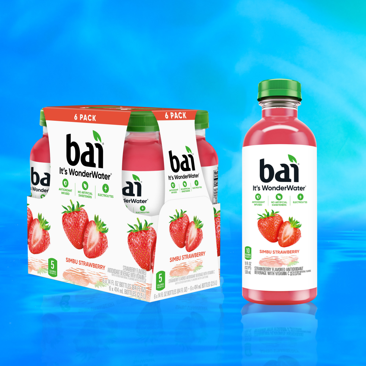 slide 3 of 7, Bai Antioxidant Infused Water Beverage, Simbu Strawberry, 14 fl oz Bottles, 6 Pack, 6 ct; 14 oz