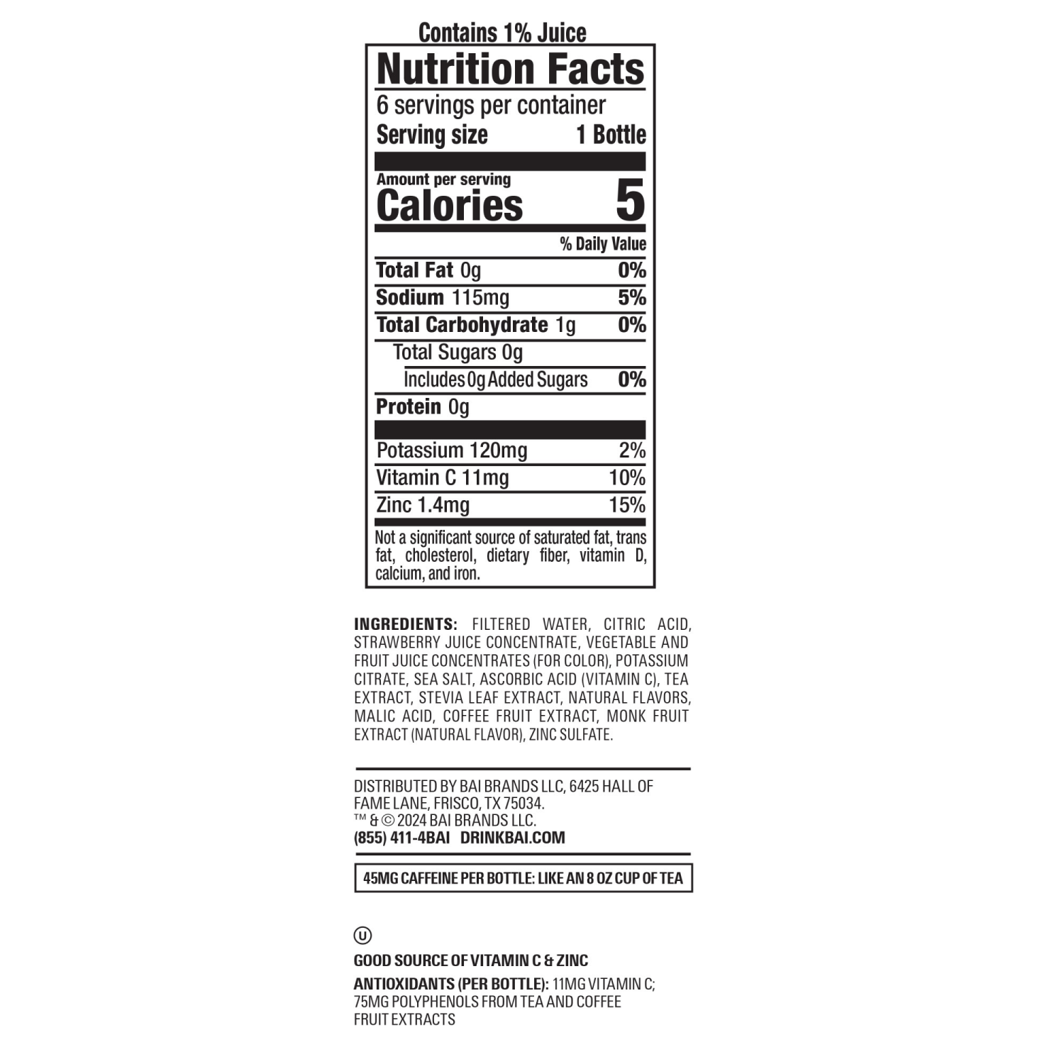 slide 4 of 7, Bai Antioxidant Infused Water Beverage, Simbu Strawberry, 14 fl oz Bottles, 6 Pack, 6 ct; 14 oz