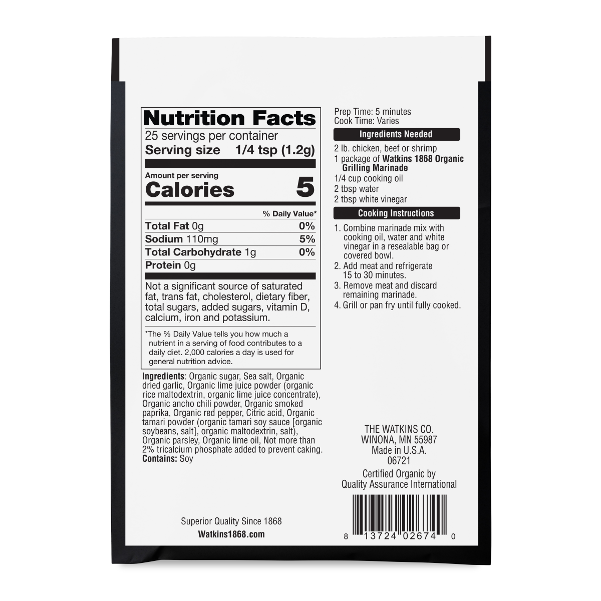slide 2 of 2, Watkins Organic Grilling Chili Lime Marinade 1.06 oz, 1.06 oz