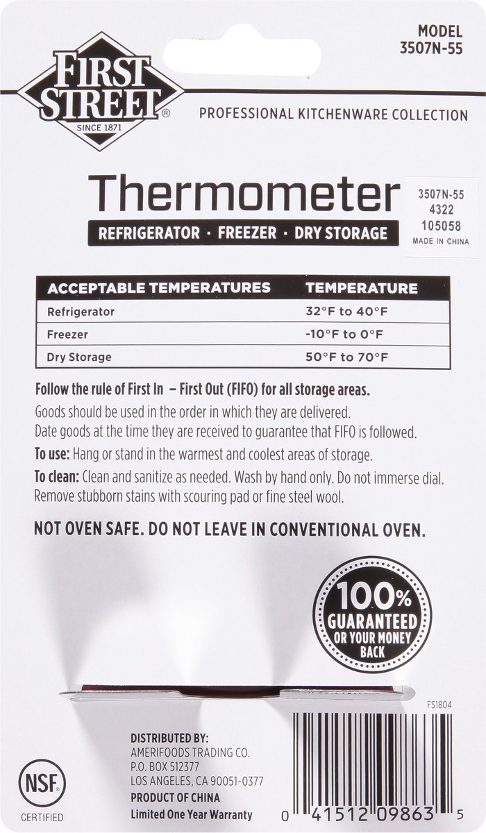 slide 7 of 11, First Street Nsf Refrigerator/Freezer Thermometer, 1 ct