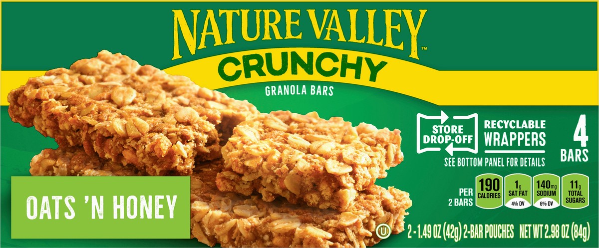 slide 3 of 14, Nature Valley(tm) Oats 'n Honey Crunchy Granola Bar, 4 ct; 1.49 oz