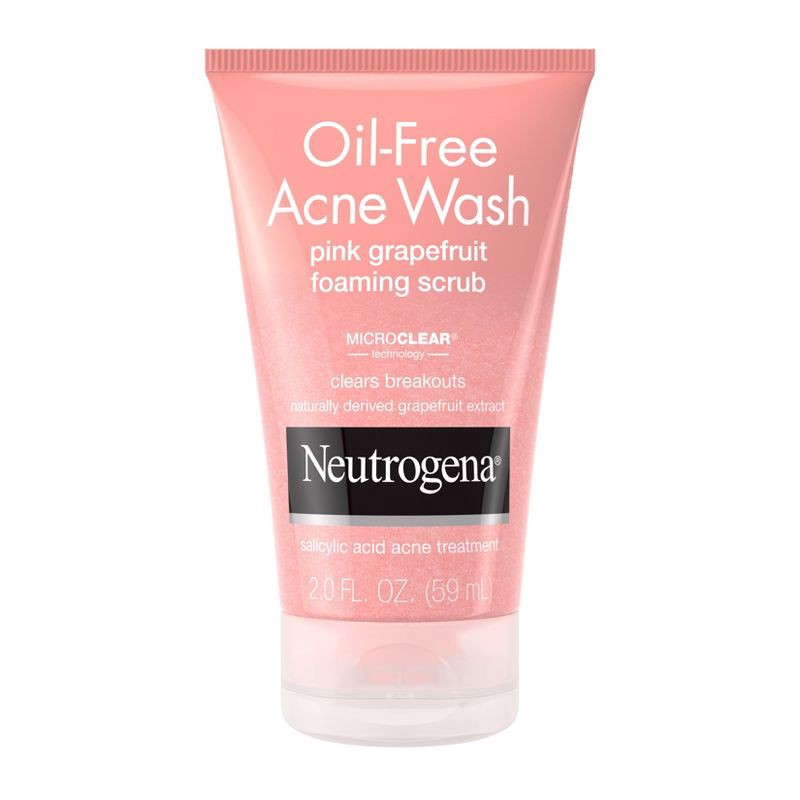 slide 1 of 9, Neutrogena Oil Free Pink Grapefruit Acne Face Wash with Vitamin C - 2 fl oz: Exfoliating, Anti-Acne, For Normal & Combination Skin, 2 fl oz