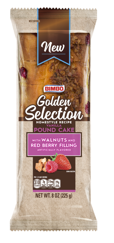 slide 1 of 1, Bimbo Golden Selection Vanilla Pound Cake With Walnuts & Red Berry Filling, 8 oz