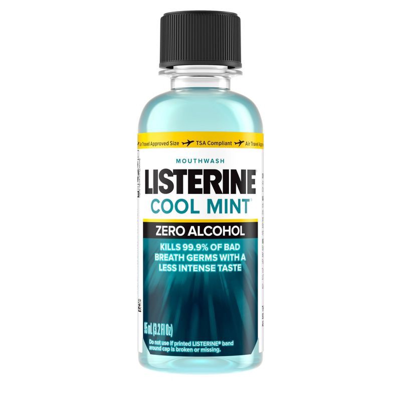 slide 1 of 6, Listerine Coolmint Zero Alcohol Mouthwash, Trial size - Trial Size - 3.2oz, 3.2 oz