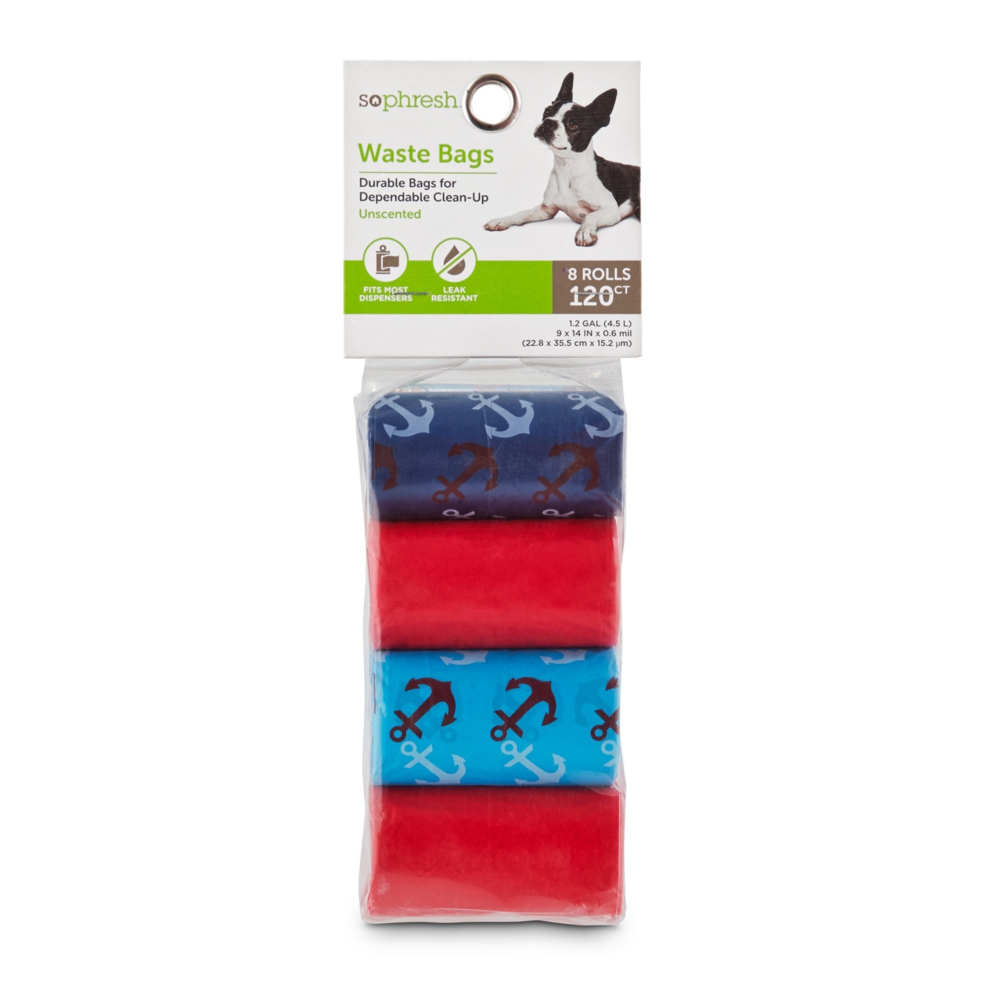 slide 1 of 1, So Phresh Red and Blue Anchor-Print Dog Waste Bags, 1 ct