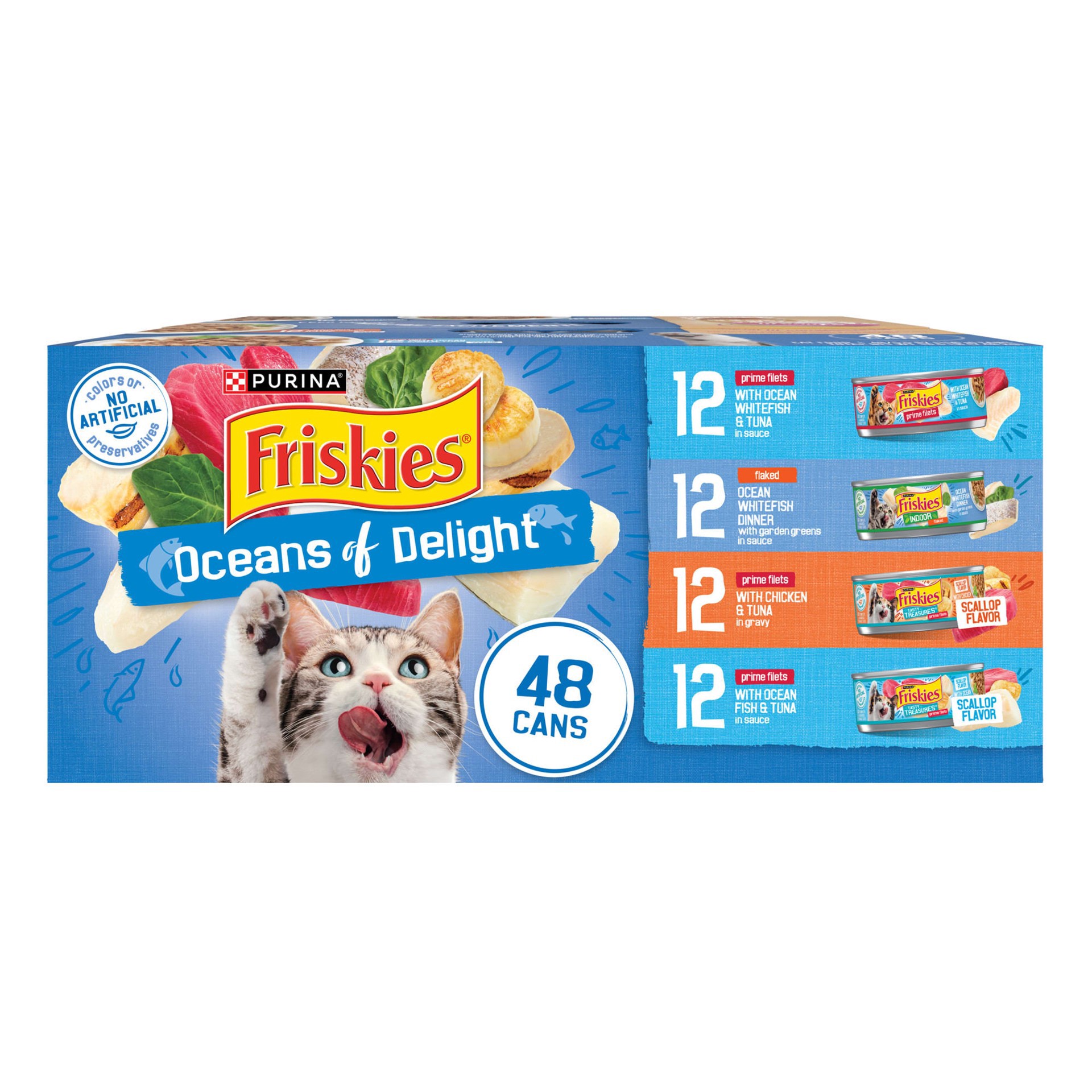 slide 1 of 1, Purina Friskies Oceans of Delight Flaked and Prime Filets Wet Cat Food Variety Pack, 5.5 oz