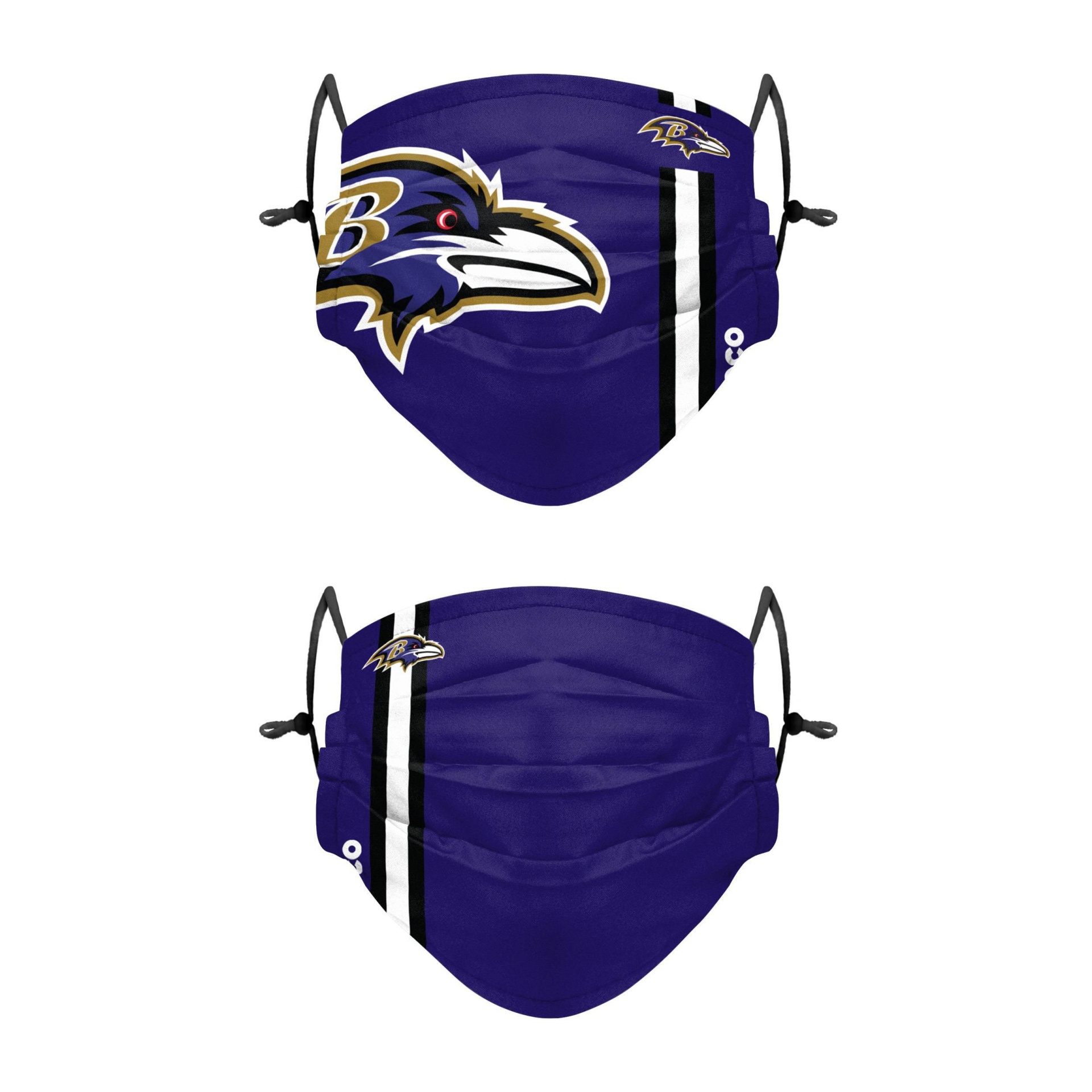 slide 1 of 1, NFL Baltimore Ravens Adult Gameday Adjustable Face Covering, 2 ct