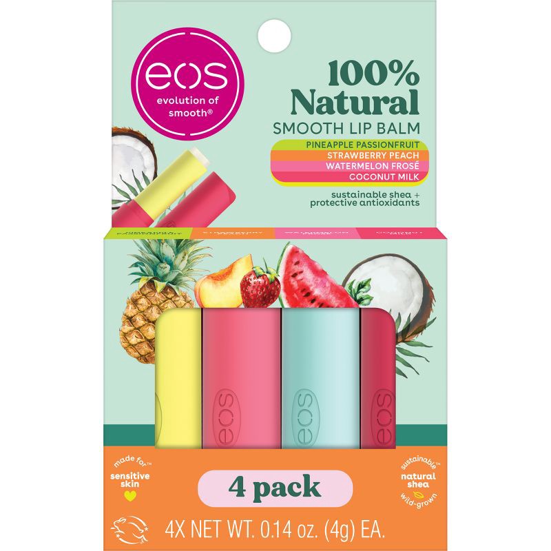 slide 1 of 1, eos 100% Natural Lip Balm Stick Variety Pack - 4pk, 4 ct