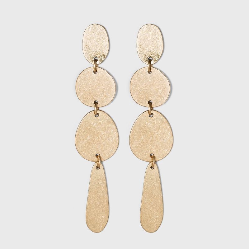 slide 1 of 3, Worn Gold and Brushed Brass Mixed Shape Drop Earrings - Universal Thread™ Gold, 1 ct