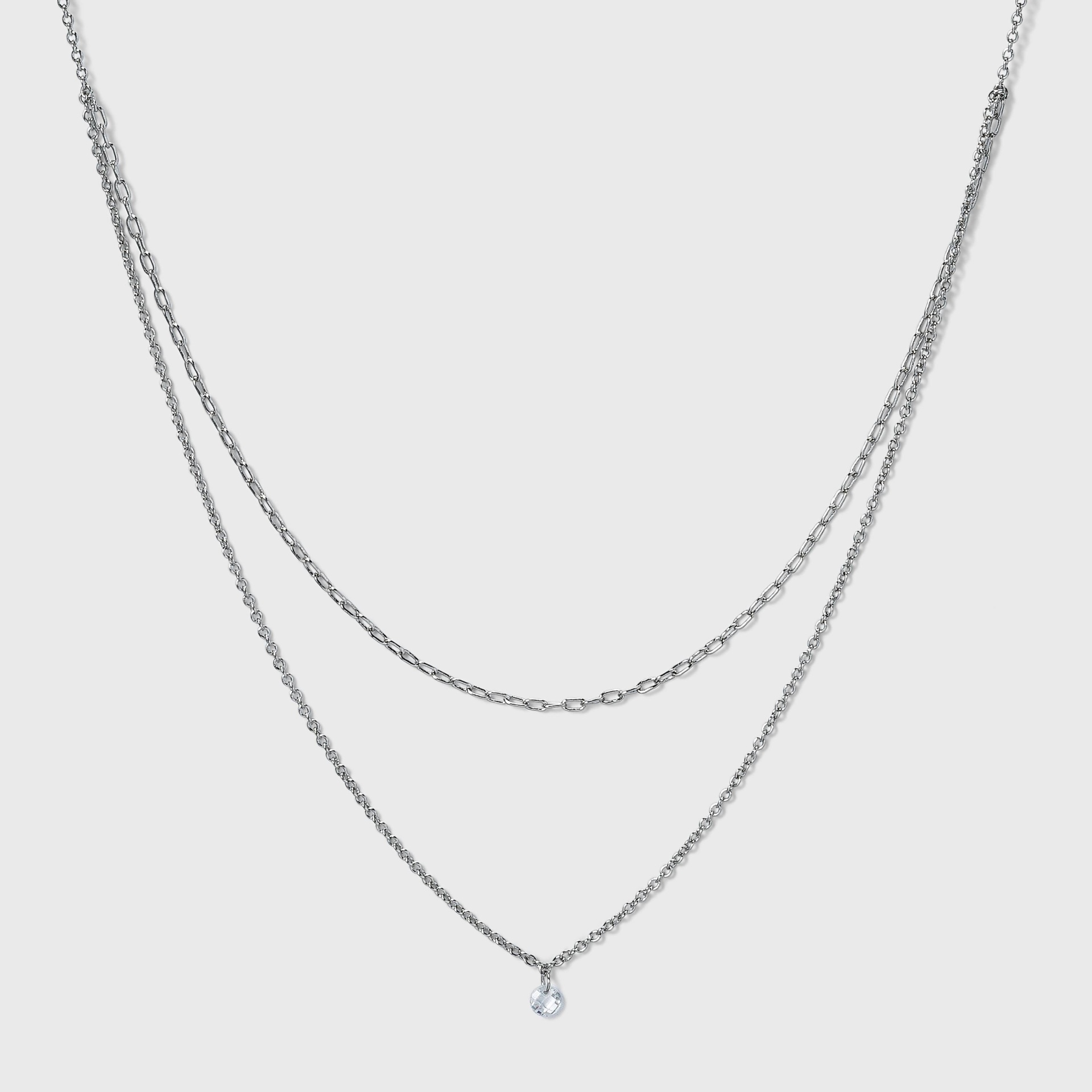 slide 1 of 3, Silver Plated Paperlink Chain and Pierced Cubic Zirconia Necklace Set - A New Day Silver, 1 ct