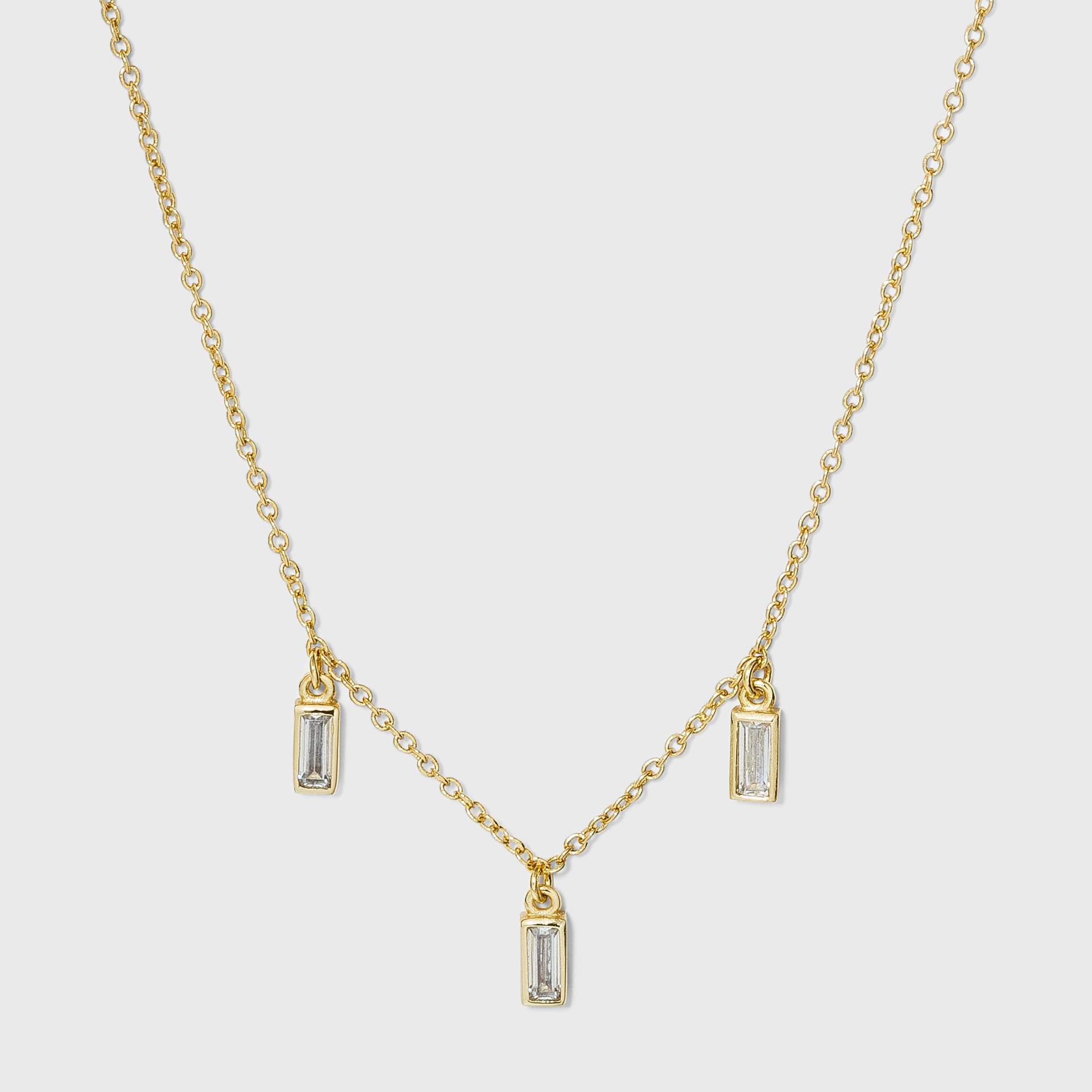slide 1 of 3, Gold Plated Cubic Zirconia Baguette Drops Chain Necklace - A New Day Gold, 1 ct