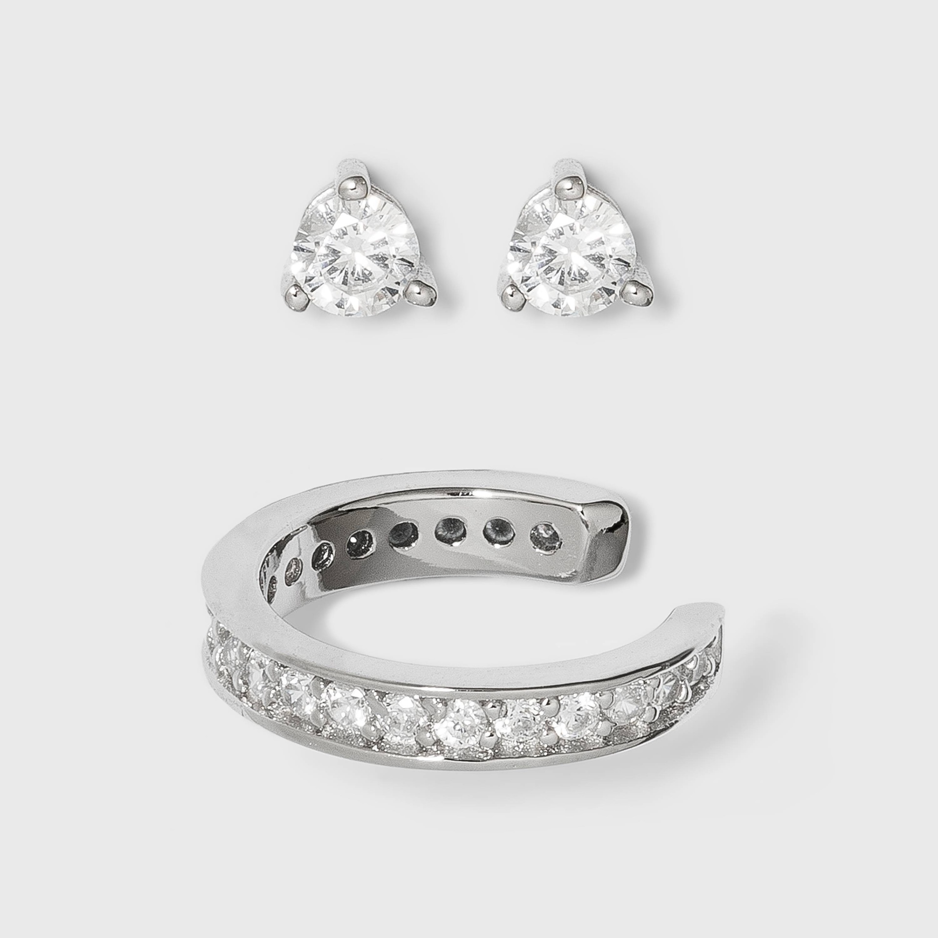 slide 1 of 2, Sterling Silver Round Cubic Zirconia Stud and Ear Cuff Set - A New Day Silver, 1 ct