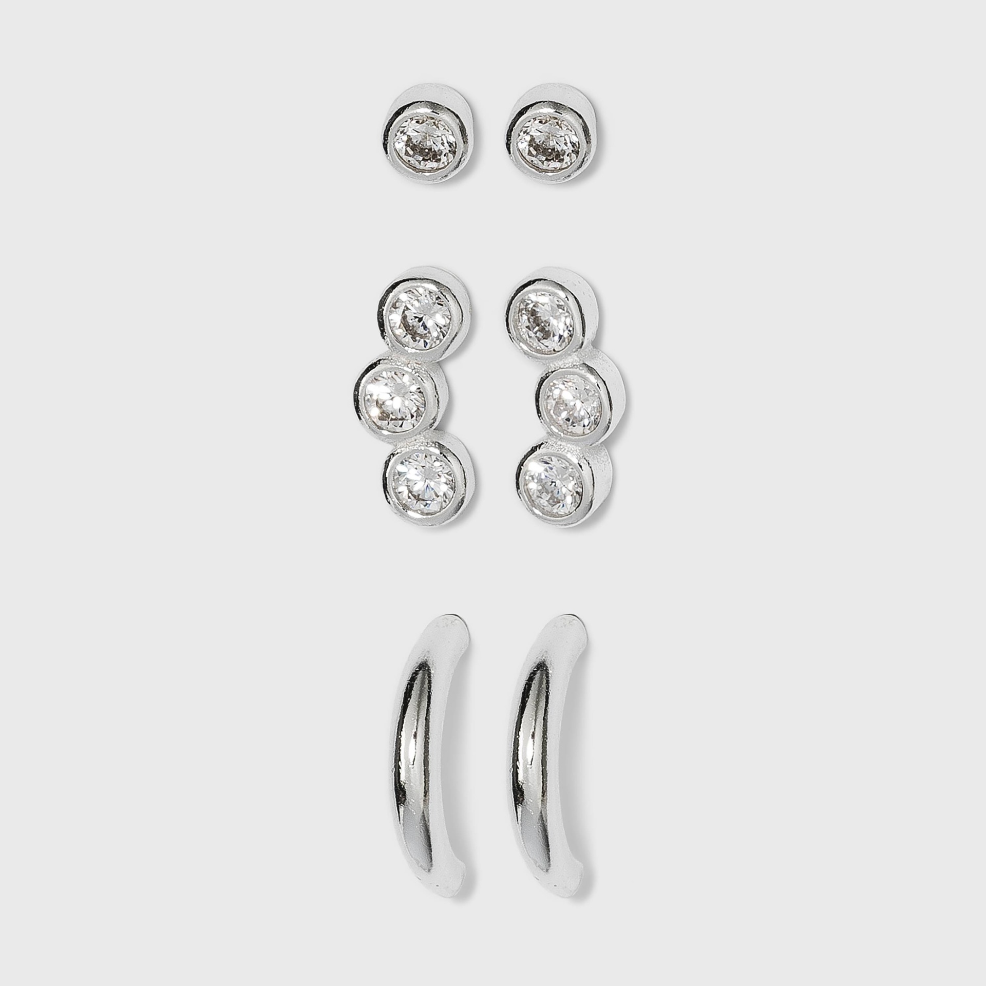 slide 1 of 3, Sterling Silver Cubic Zirconia Stud and Hoop Earring Set 3pc - A New Day Silver, 3 ct
