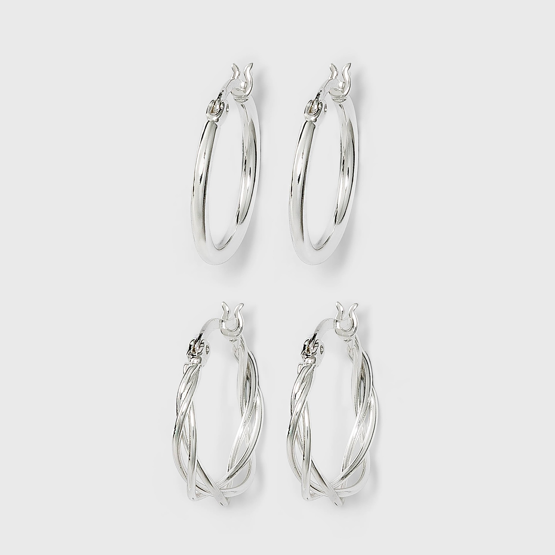 slide 1 of 2, Silver Plated Braided and Polished Hoop Earring Set - A New Day Silver, 1 ct