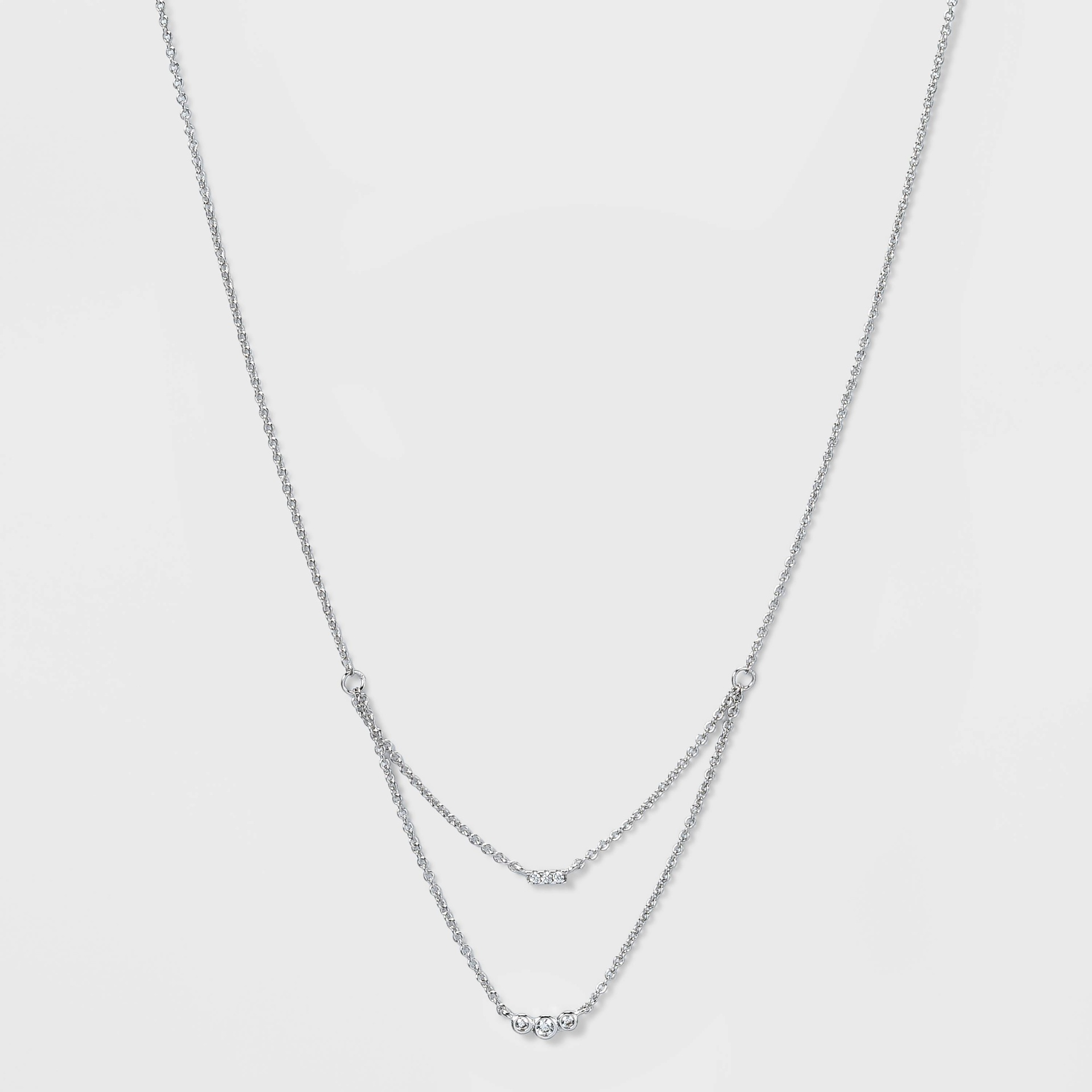 slide 1 of 3, Silver Plated Cubic Zirconia Triple Bezel Faux Layered Chain Necklace - A New Day Silver, 1 ct