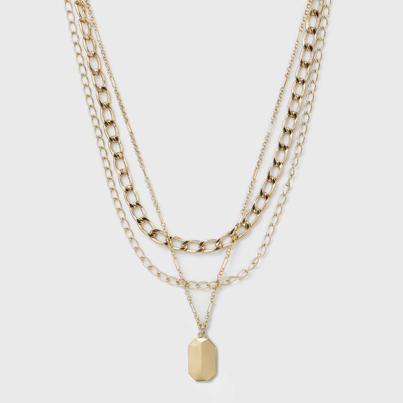 slide 1 of 3, 3 Row Chunky Chain Necklace - A New Day™ Gold, 1 ct