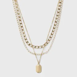 3 Row Chunky Chain Necklace - A New Day™ Gold: Statement Jewelry, Lobster Claw Clasp, Iron Material
