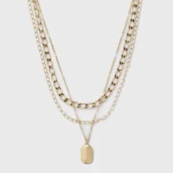 3 Row Chunky Chain Necklace - A New Day™ Gold: Statement Jewelry, Lobster Claw Clasp, Iron Material