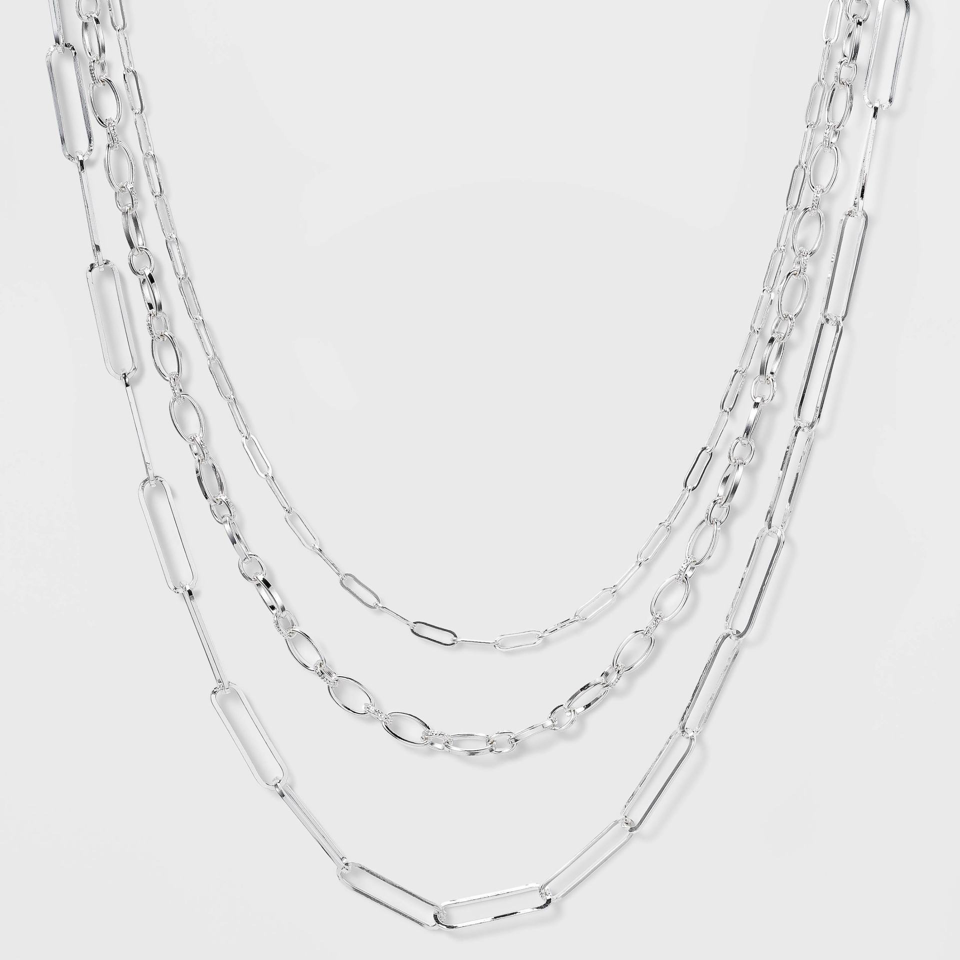 slide 1 of 2, 3 Row Paperclip Chain Necklace - A New Day Silver, 1 ct