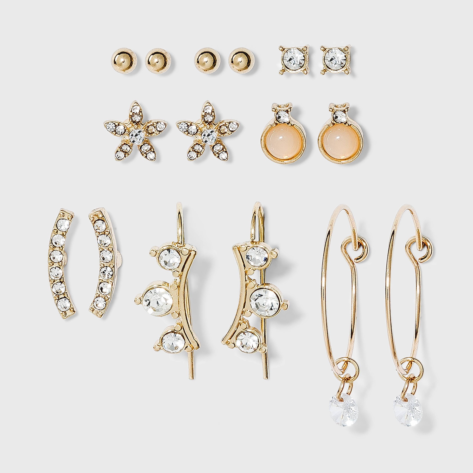 slide 1 of 2, Charm Hoop, Stud and Ear Climber Earring Set 8pc - A New Day, 8 ct