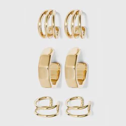 Ear Cuff and Hoop Earring Set 3pc - A New Day™ Gold: Nickel-Free Metal, Post Closure