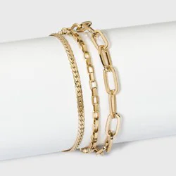 Paperclip Chain Bracelet Set 3pc - A New Day™ Gold: Copper Jewelry with Lobster Claw Clasp