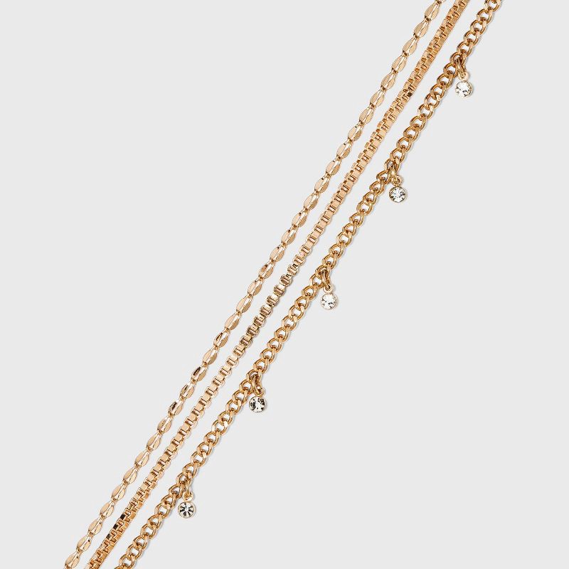 slide 2 of 2, Gem Drop Anklet Set 3pc - A New Day™ Gold: Multi-Strand Surgical Steel, Lobster Claw Clasp, 3 ct
