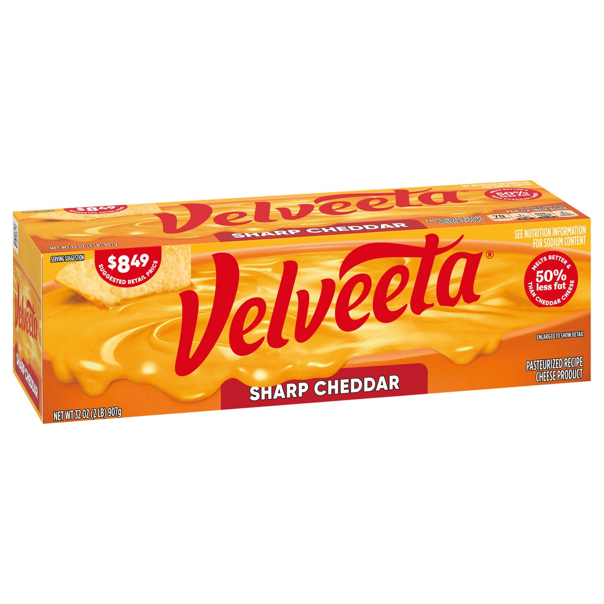slide 2 of 13, Velveeta Sharp Cheddar Pasteurized Recipe Cheese Product, 32 oz Block, 32 oz