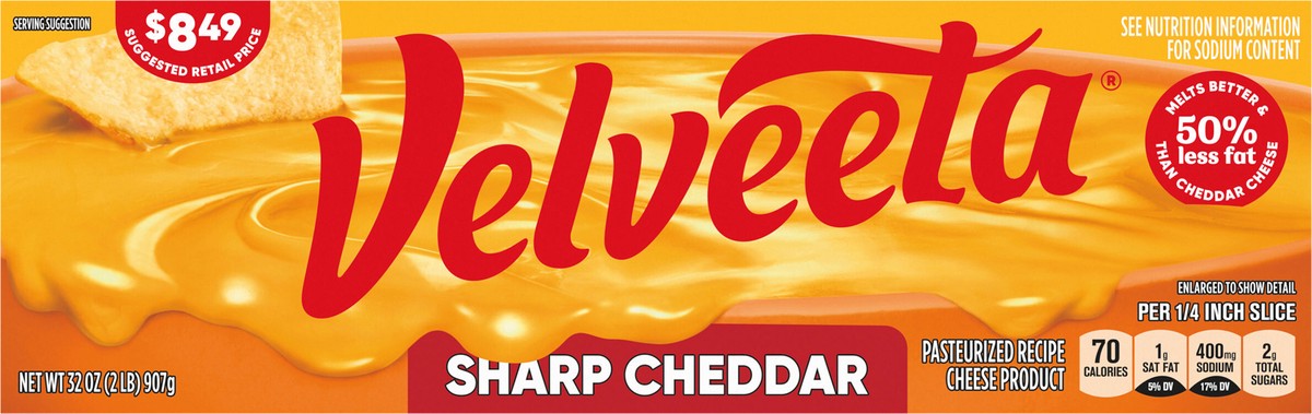 slide 3 of 13, Velveeta Sharp Cheddar Pasteurized Recipe Cheese Product, 32 oz Block, 32 oz