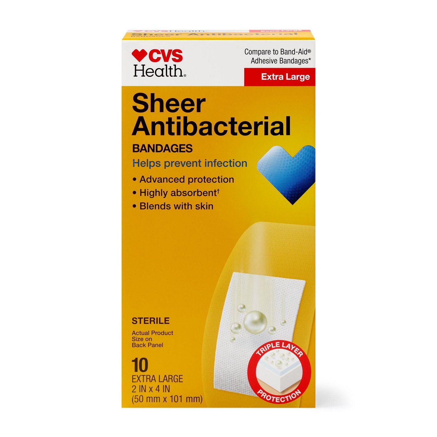slide 1 of 11, CVS Health Sheer Anti-Bacterial Bandages, Extra Large, 10 Ct, 1 ct