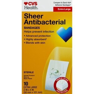 slide 1 of 1, CVS Health Sheer Anti-Bacterial Bandages, Extra Large, 10 Ct, 1 ct