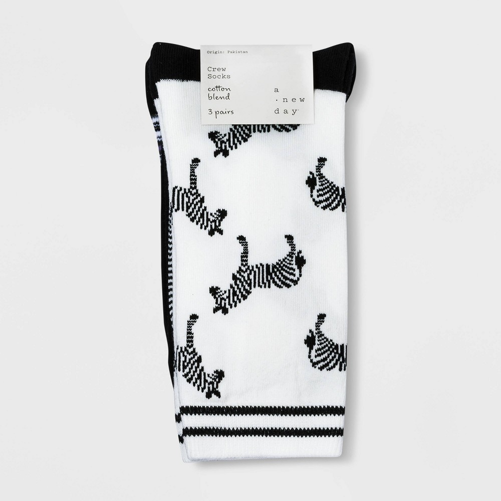 slide 2 of 2, Women's Zebras Crew Socks - A New Day White/Black 4-10, 3 ct