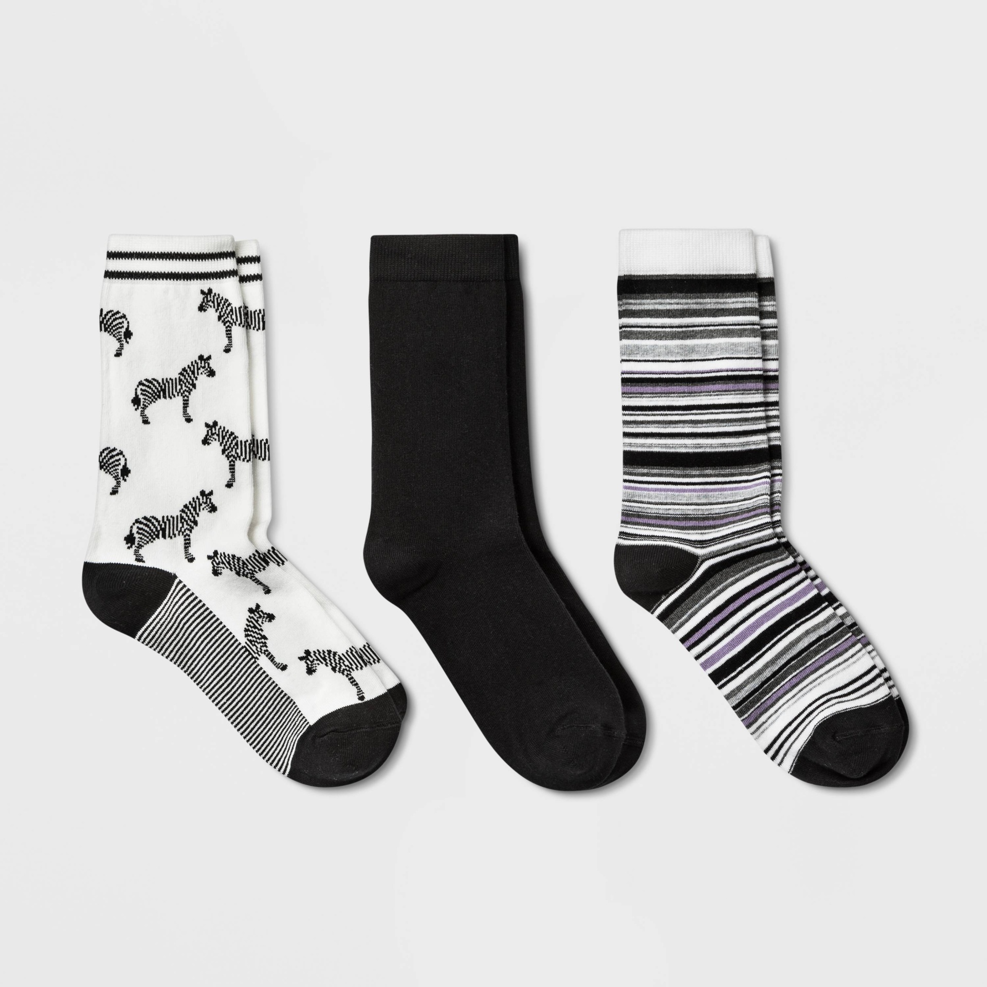 slide 1 of 2, Women's Zebras Crew Socks - A New Day White/Black 4-10, 3 ct