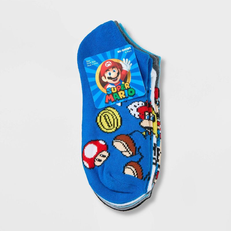 slide 2 of 3, Kids' Nintendo Super Mario 6pk Socks - Blue/Gray S/M, 6 ct